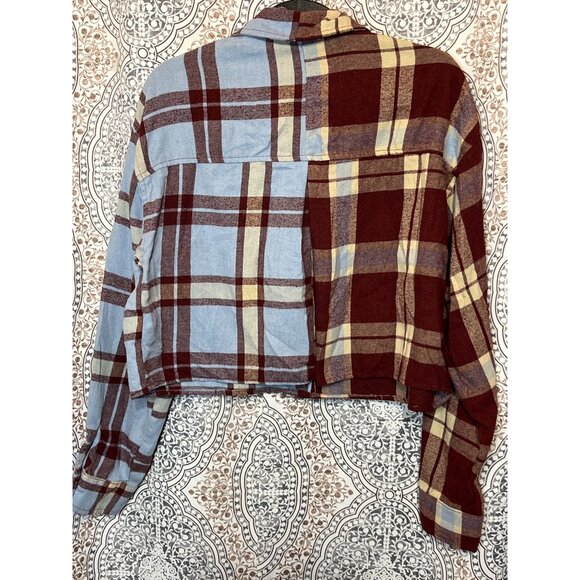 Forever 21 Patchwork Plaid Cropped Shirt Womens Size M - Picture 3 of 10